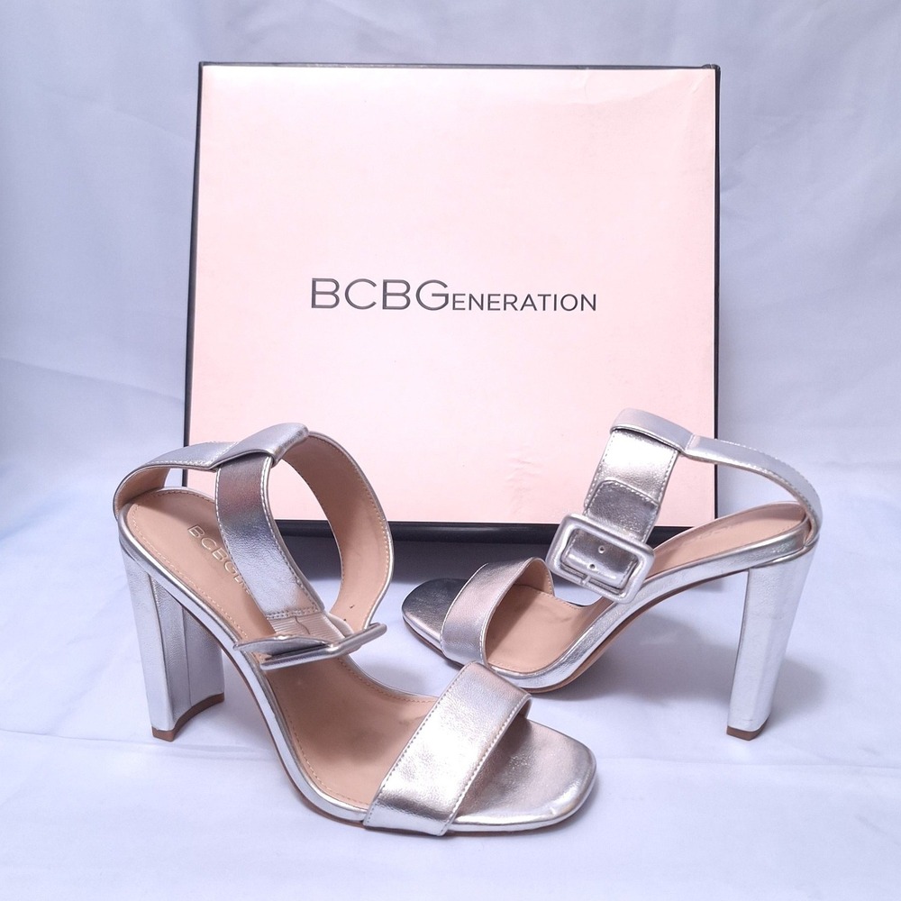 Bcbgeneration Winoni Silver Metallic Block Heel S… - image 3